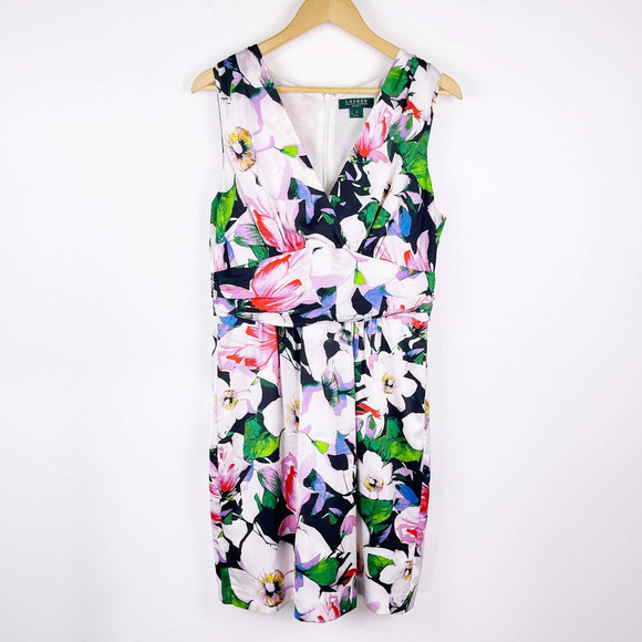 Lauren Ralph Lauren Floral Botanical Sleeveless Knee Length Dress Women's 14 - Picture 1 of 8